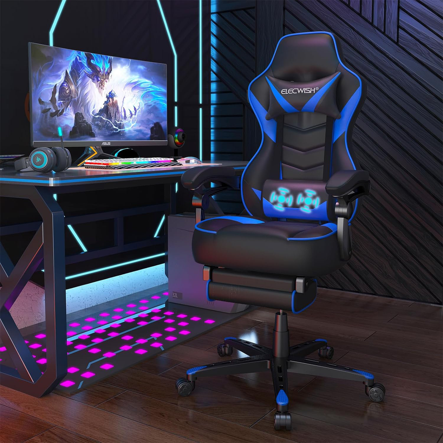 Elecwish Adjustable Reclining Ergonomic Faux Leather PC Racing Game Chair with Massage Function Reviews Wayfair